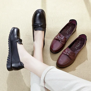 Дамски обувки на равна подметка, обувки на плоска подметка от естествена кожа с мека подметка, дамски обувки на равна подметка 2023, мека удобна