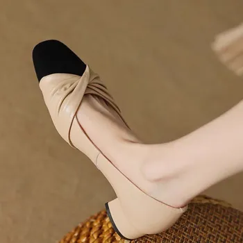 Френски реколта слипающиеся елегантни обувки на висок ток 3.5 инча, елегантни обувки на дебелите обувки с токчета в стил малко аромат, единични са на среден ток, ново пролетта 2023, ежедневни неща
