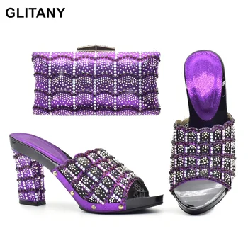 Нов модерен италиански комплект от обувки и чанти 2023, сватбени обувки за Булката, дамски официални обувки и чанта с кристали, големи размери, токчета 43