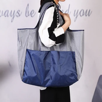 Голяма сгъваема пазарска чанта с голям капацитет, преносими многократна употреба водоустойчив хранителни модни чанти през рамо, чанта за вкъщи