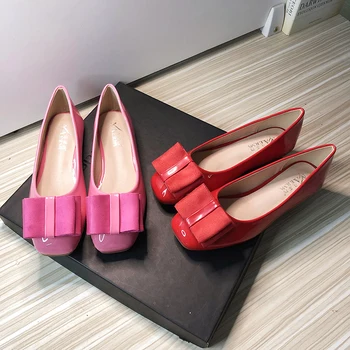 Сватбени обувки за Жени, Розово-червено, Ярко Розово Пролетни Дамски Обувки На Плоска подметка с Добро Качество, Размер 33-43, Zapatos Planos от Изкуствена Кожа с Квадратни Пръсти