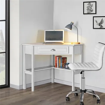 Бяло офис аксесоари за маса ъглово бюро с чекмедже за съхранение на Маса, компютърни бюра, мебели за четене игри