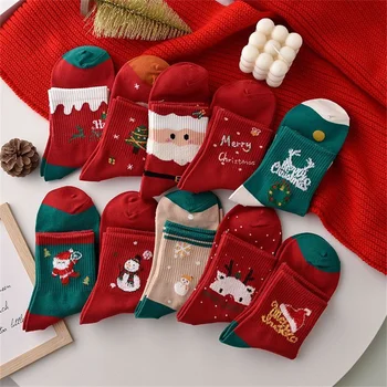 5 Двойки Коледни Чорапи, Подарък От Дамски Чорапи, Ежедневни Зимни, Коледни Чорапи, Памучни Мультяшные Топлите Сладки Чорапи За Момичета, Коледен Декор