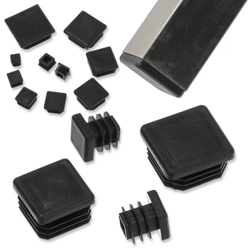 10шт Квадратна Пластмасова Черна Капачка за мъничета тръба 15x15 ~ 60х60 мм
